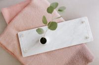 Kaboompics - White marble tray with vase with eucalyptus branch
