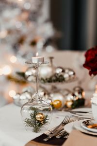 Kaboompics - Soft Focus Christmas Table with Silver Decor and Candlelight