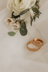 Kaboompics - Patterned Wedding Bands Framed by Bridal Tulle