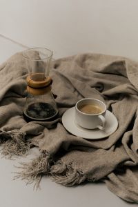 Kaboompics - Coffee Still Life with Cup and Chemex on Gray Throw Blanket