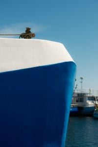 Kaboompics - Blue Fishing Boat Bow in Harbor