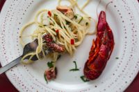 Kaboompics - Overhead Seafood Pasta Plate with Crayfish and Octopus
