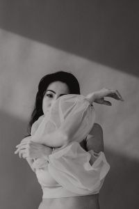 Kaboompics - Black and White Editorial Portrait in Sheer Sleeves