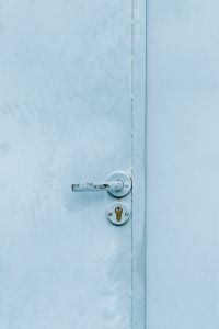 Kaboompics - Pale Blue Metal Door Handle and Keyhole