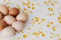 Kaboompics - Easter Egg Background with Copy Space and Speckled Eggs