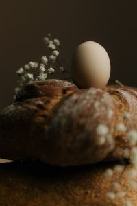 Kaboompics - Minimal Still Life With Eggs Bread And Flowers Inspired By Easter