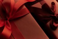 Kaboompics - Red Gift Box with Satin Bow in Vertical Composition