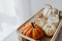 Kaboompics - Orange and White Pumpkins in a Wicker Basket by a Window