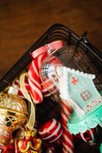 Kaboompics - Christmas Ornament Basket with Candy Canes
