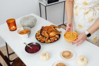 Kaboompics - Thanksgiving Dinner Spread with Turkey, Cranberry Sauce and Pies
