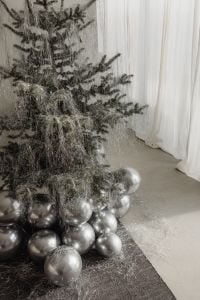 Kaboompics - Silver Christmas Tree Base with Silver Balloons