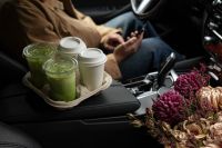 Kaboompics - Takeaway Drinks and an Autumn Bouquet in a Car Interior