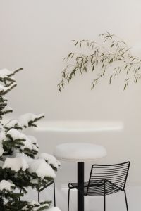 Kaboompics - Snowy Patio Table and Chairs with Fir and Bamboo