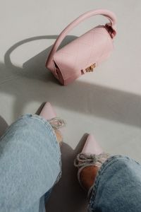 Kaboompics - Pink Suit Trousers with Embellished Bow Heels