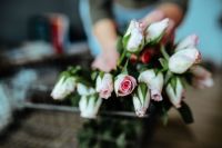 Kaboompics - Pink flowers in a metal basket