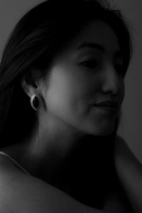 Kaboompics - Black and White Portrait of Woman With Hoop Earrings