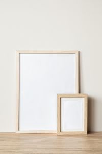 Kaboompics - Double Wooden Frame Mockup with Marble Sphere for Minimal Wall Art