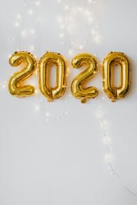 New Year's Eve 2020 Celebration With Gold Balloons, Champagne And Confetti