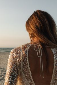 Kaboompics - Backless Sequin Dress Fashion Detail by the Sea