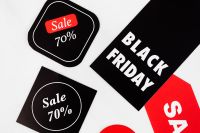 Kaboompics - Black Friday Sale Tags with 70 Percent Discount on White Background