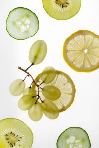 Kaboompics - Backlit Grapes, Kiwi, Lemon and Cucumber Slices