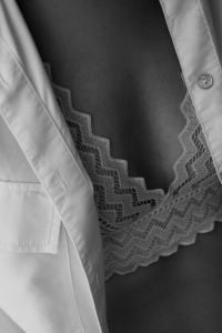 Kaboompics - White Lace Bralette Under Open Cotton Shirt