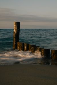 Kaboompics - Wooden Groyne Poles Wave Wash Golden Hour Beach