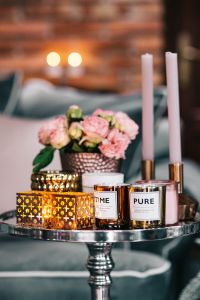 Side table with pink decorations