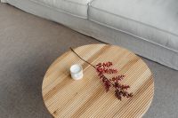 Kaboompics - Wooden Coffee Table with Candle in a Minimal Living Room