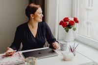 Kaboompics - Happy casual beautiful woman working on a laptop