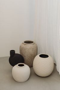 Kaboompics - Neutral Wall and Sheer Curtain with Ceramic Vases