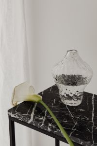Kaboompics - Neutral Interior Styling with Calla Lily in Textured Glass Vase and Sheer Curtains