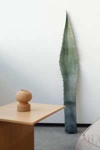 Kaboompics - Beige Armchair and Side Table with Agave Leaf