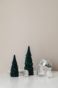 Kaboompics - Green Christmas Trees With Silver Disco Ball