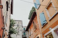 Kaboompics - Orange Old Town Facades with Blue Shutters in Rovinj