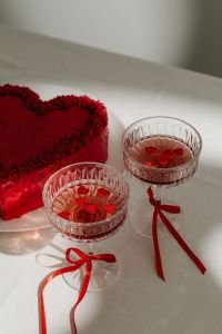 Kaboompics - Heart Cake and Red Cocktails with Satin Bows