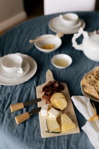 Kaboompics - Breakfast Table with Cheese Platter and White Teapot