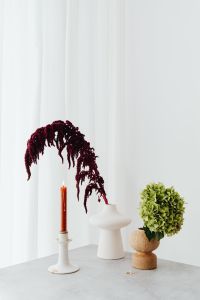 Dried Flower Still Life with Hydrangea, Pampas Grass, Amaranthus and Candle Decor