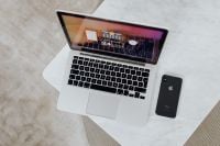 Kaboompics - Top View Laptop and Smartphone on White Marble Table