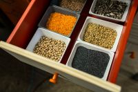 Kaboompics - Overhead View of Lentils, Chickpeas and Seeds in Market Bins