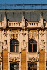 Historic Art Nouveau Tenement Facades on Piotrkowska Street, Łódź, Poland