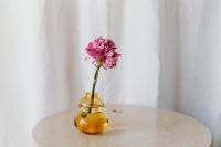 Kaboompics - Pink Carnation and Amber Glass Vase with White Curtain Background