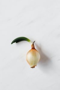 Kaboompics - Close-Up of a Yellow Onion with Green Shoot on a Soft White Background