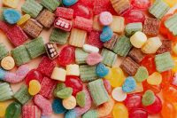 Kaboompics - Overhead Flat Lay of Assorted Sugar-Coated Gummy Candy and Jelly Sweets