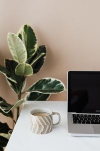 Kaboompics - Laptop and Coffee Mug on a Clean Marble Home Office Desk