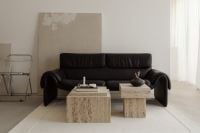 Kaboompics - Black Sofa, Travertine Tables and Chrome Chair