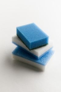 Kaboompics - Stacked Blue Cleaning Sponges