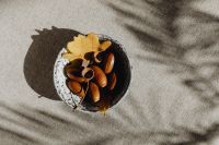 Kaboompics - Small Bowl of Acorns with Oak Leaf Shadows