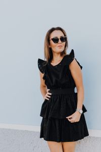Kaboompics - Confident Fashion Portrait in a Black Ruffle Dress for Editorial Styling