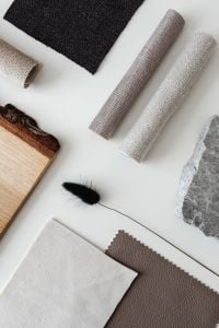 Bouclé Upholstery Fabrics and Natural Materials Interior Design Moodboard